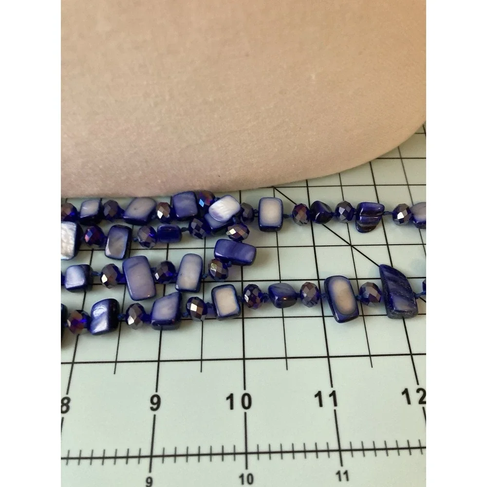 Cobalt Blue Double Strand Beaded Necklace Glass & Shell Chip Beads Artsy